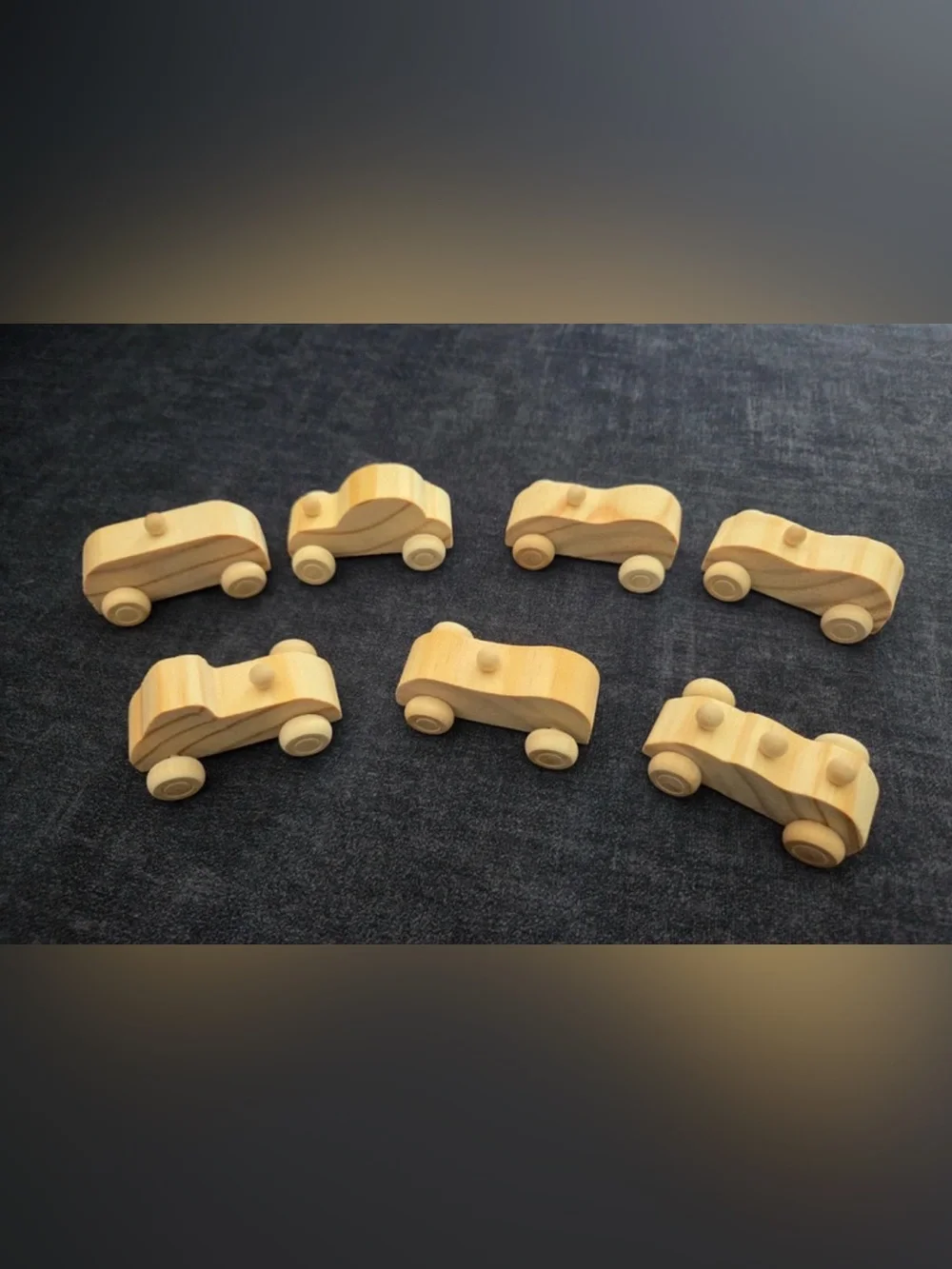 Lot of 7 Wooden Toy Cars - Natural Handmade Race Cars